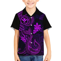 Hawaii Kid Hawaiian Shirt Fish Hook Tattoo Mix Polynesian Plumeria Purple Version LT14 - Polynesian Pride