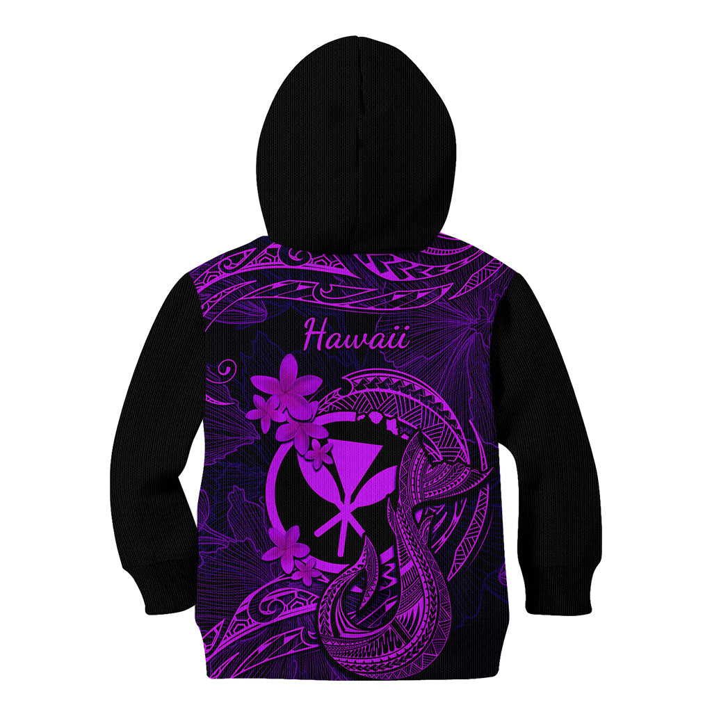 Hawaii Kid Hoodie Fish Hook Tattoo Mix Polynesian Plumeria Purple Version LT14 - Polynesian Pride