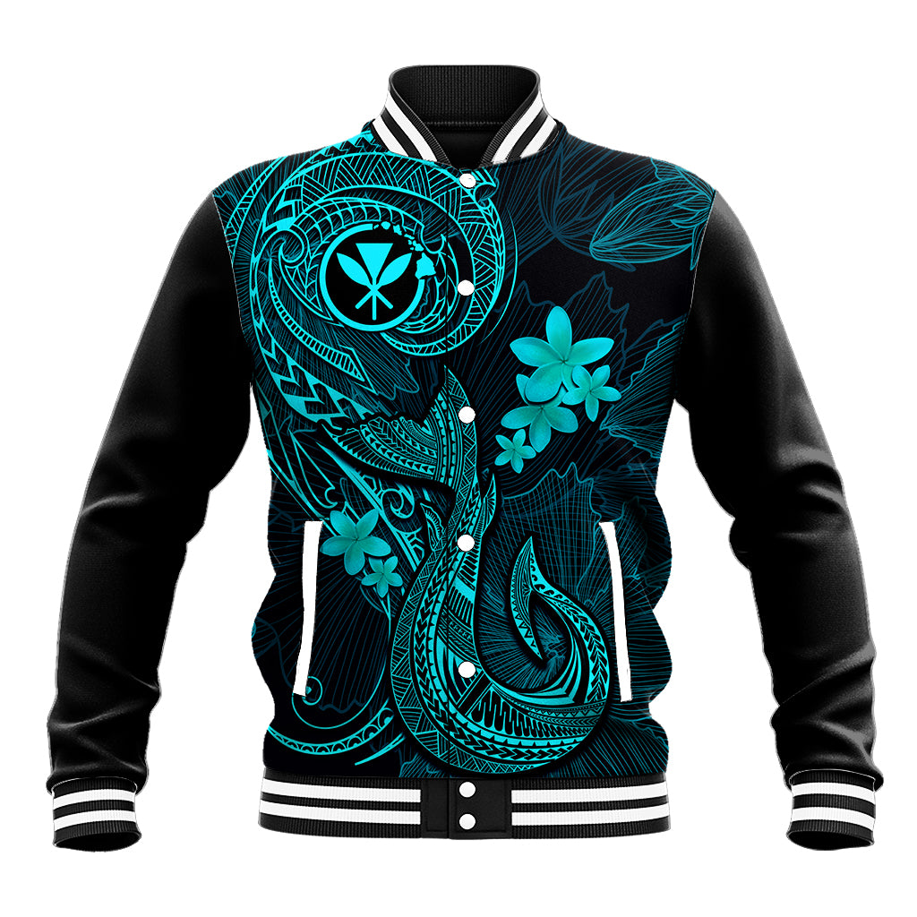 Hawaii Baseball Jacket Fish Hook Tattoo Mix Polynesian Plumeria Turquoise Version LT14 Unisex Turquoise - Polynesian Pride