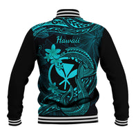 Hawaii Baseball Jacket Fish Hook Tattoo Mix Polynesian Plumeria Turquoise Version LT14 - Polynesian Pride