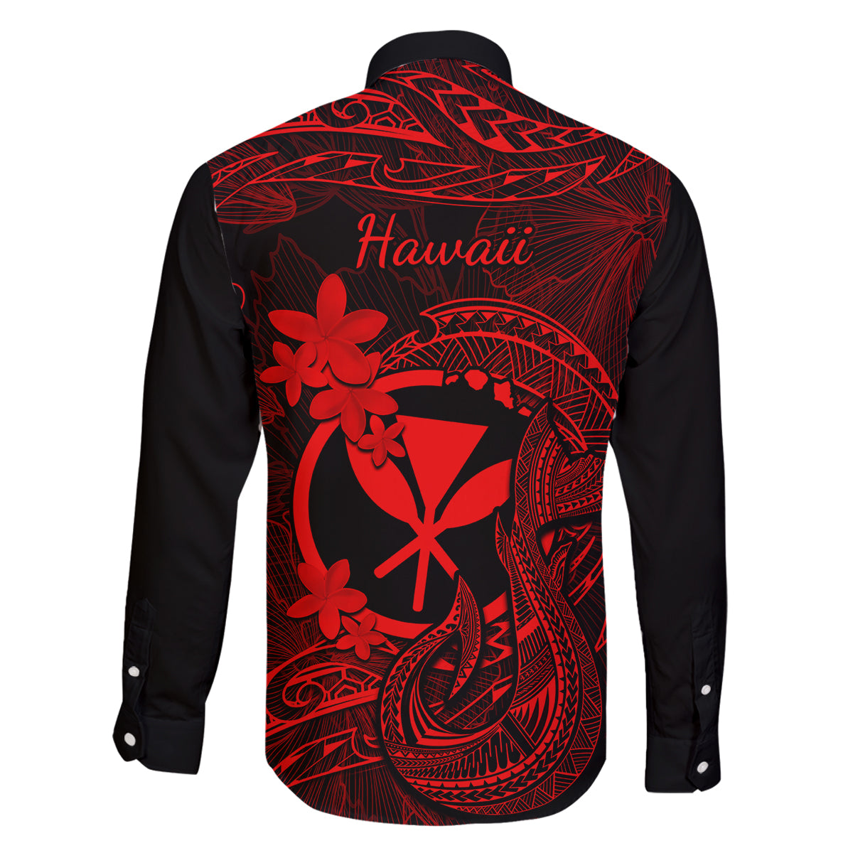 Hawaii Family Matching Off Shoulder Long Sleeve Dress and Hawaiian Shirt Fish Hook Tattoo Mix Polynesian Plumeria Red Version LT14 - Polynesian Pride