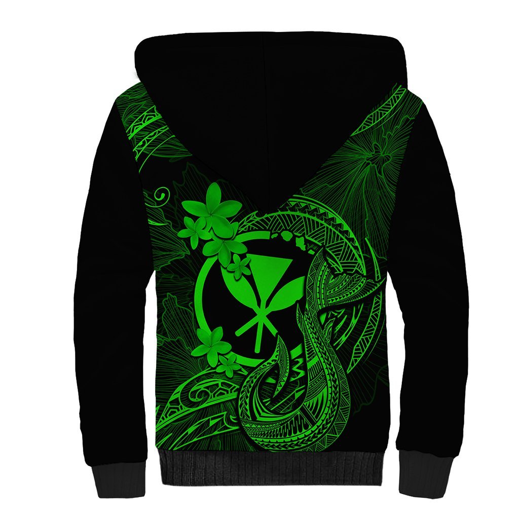 Hawaii Sherpa Hoodie Fish Hook Tattoo Mix Polynesian Plumeria Green Version LT14 - Polynesian Pride