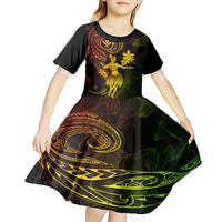 Hawaii Kid Short Sleeve Dress Hula Girl Mix Polynesian Plumeria Reggae Version LT14 - Polynesian Pride
