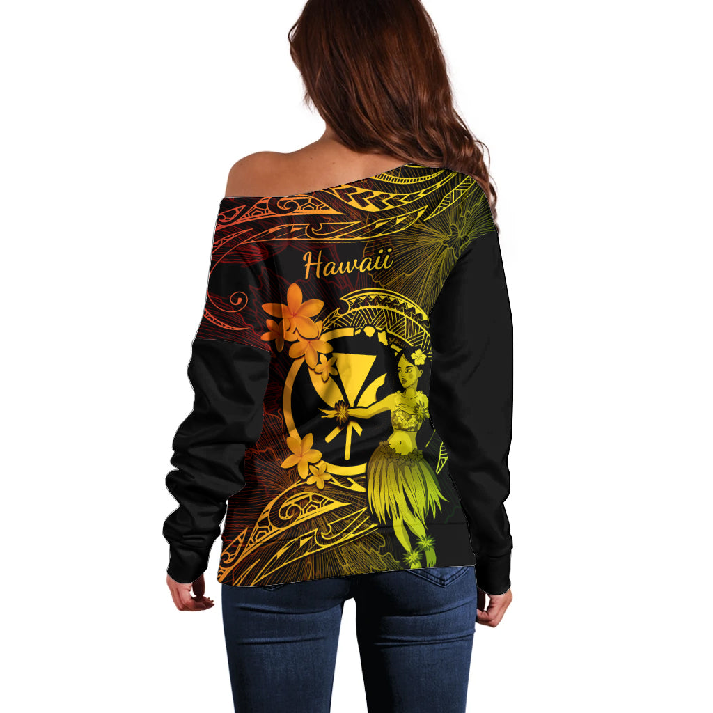 Hawaii Off Shoulder Sweater Hula Girl Mix Polynesian Plumeria Reggae Version LT14 - Polynesian Pride
