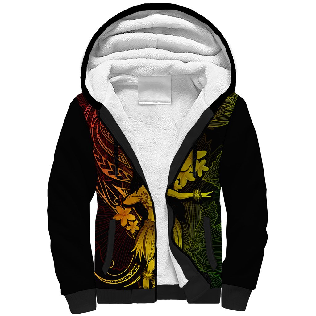 Hawaii Sherpa Hoodie Hula Girl Mix Polynesian Plumeria Reggae Version LT14 Unisex Reggae - Polynesian Pride