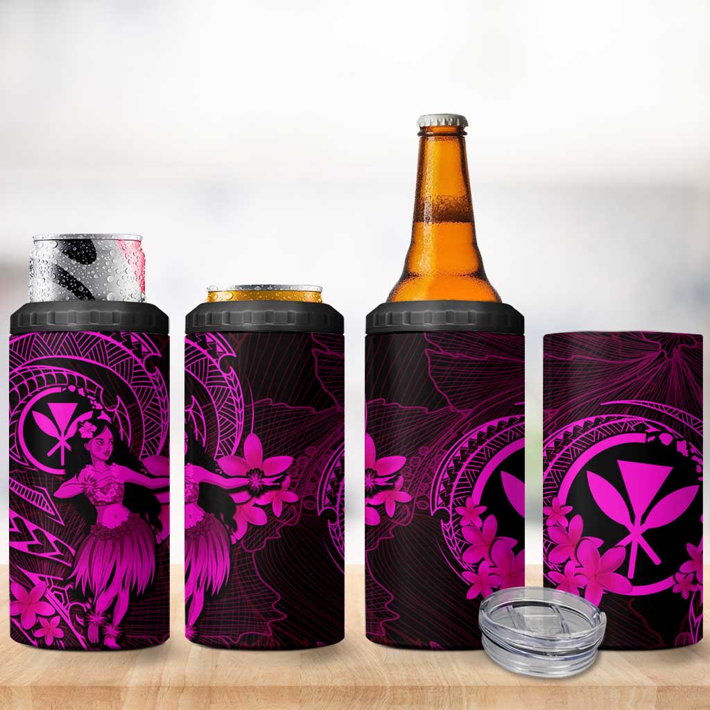 Hawaii 4 in 1 Can Cooler Tumbler Hula Girl Mix Polynesian Plumeria Pink Version