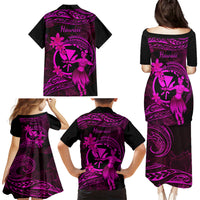 Hawaii Family Matching Puletasi Dress and Hawaiian Shirt Hula Girl Mix Polynesian Plumeria Pink Version LT14 - Polynesian Pride