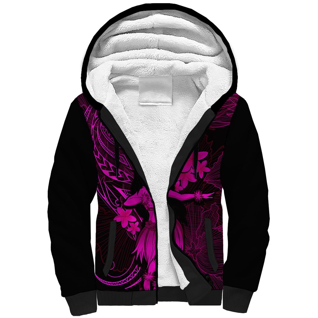 Hawaii Sherpa Hoodie Hula Girl Mix Polynesian Plumeria Pink Version LT14 Unisex Pink - Polynesian Pride
