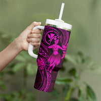 Hawaii Tumbler With Handle Hula Girl Mix Polynesian Plumeria Pink Version