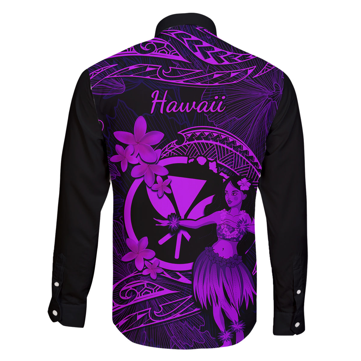 Hawaii Family Matching Off Shoulder Short Dress and Hawaiian Shirt Hula Girl Mix Polynesian Plumeria Purple Version LT14 - Polynesian Pride