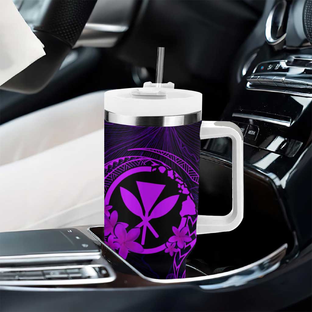 Hawaii Tumbler With Handle Hula Girl Mix Polynesian Plumeria Purple Version