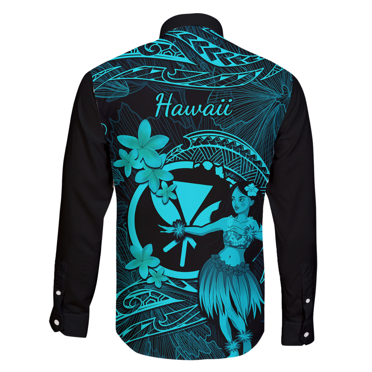 Hawaii Family Matching Off Shoulder Maxi Dress and Hawaiian Shirt Hula Girl Mix Polynesian Plumeria Turquoise Version LT14 - Polynesian Pride