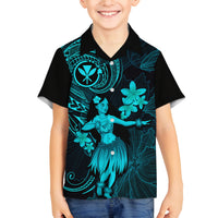 Hawaii Family Matching Off Shoulder Short Dress and Hawaiian Shirt Hula Girl Mix Polynesian Plumeria Turquoise Version LT14 Son's Shirt Turquoise - Polynesian Pride
