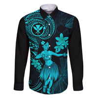 Hawaii Family Matching Short Sleeve Bodycon Dress and Hawaiian Shirt Hula Girl Mix Polynesian Plumeria Turquoise Version LT14 Dad's Shirt - Long Sleeve Turquoise - Polynesian Pride