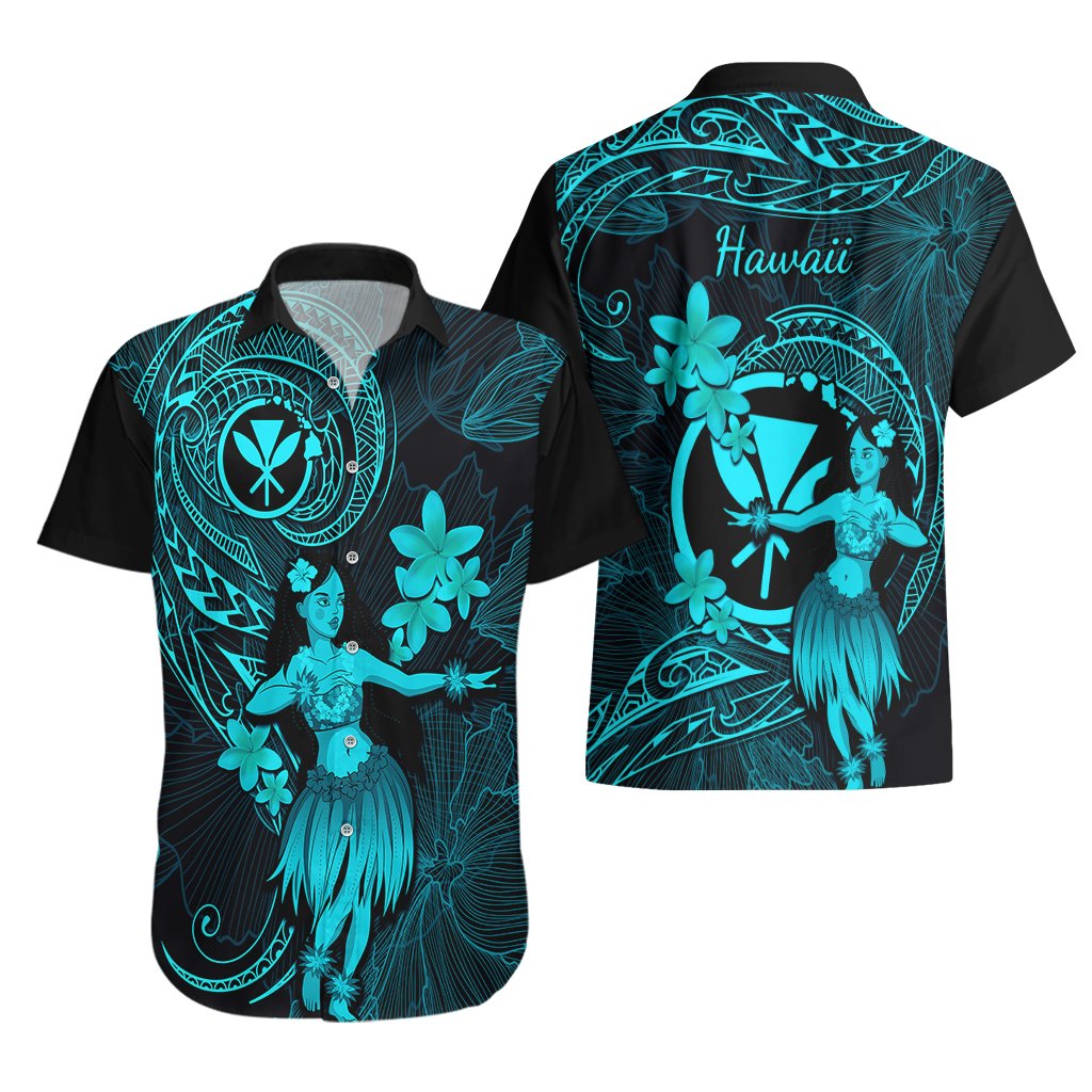 Hawaii Hawaiian Shirt Hula Girl Mix Polynesian Plumeria Turquoise Version LT14 - Polynesian Pride