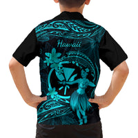 Hawaii Kid Hawaiian Shirt Hula Girl Mix Polynesian Plumeria Turquoise Version LT14 - Polynesian Pride