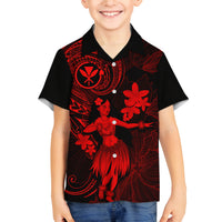 Hawaii Family Matching Long Sleeve Bodycon Dress and Hawaiian Shirt Hula Girl Mix Polynesian Plumeria Red Version LT14 Son's Shirt Red - Polynesian Pride