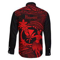 Hawaii Family Matching Off Shoulder Maxi Dress and Hawaiian Shirt Hula Girl Mix Polynesian Plumeria Red Version LT14 - Polynesian Pride