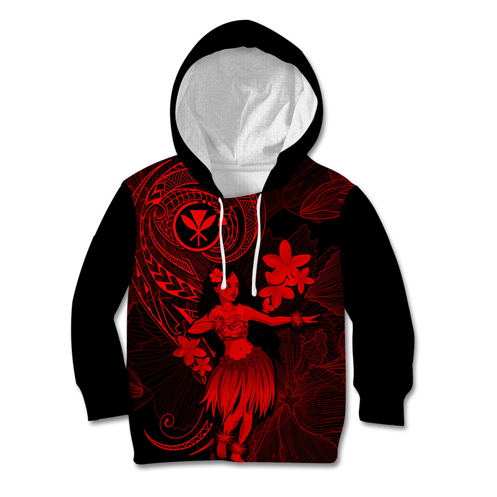 Hawaii Kid Hoodie Hula Girl Mix Polynesian Plumeria Red Version LT14 Red - Polynesian Pride