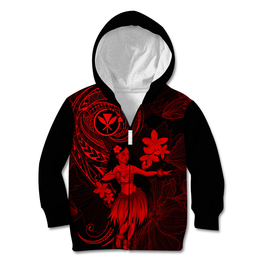 Hawaii Kid Hoodie Hula Girl Mix Polynesian Plumeria Red Version LT14 - Polynesian Pride