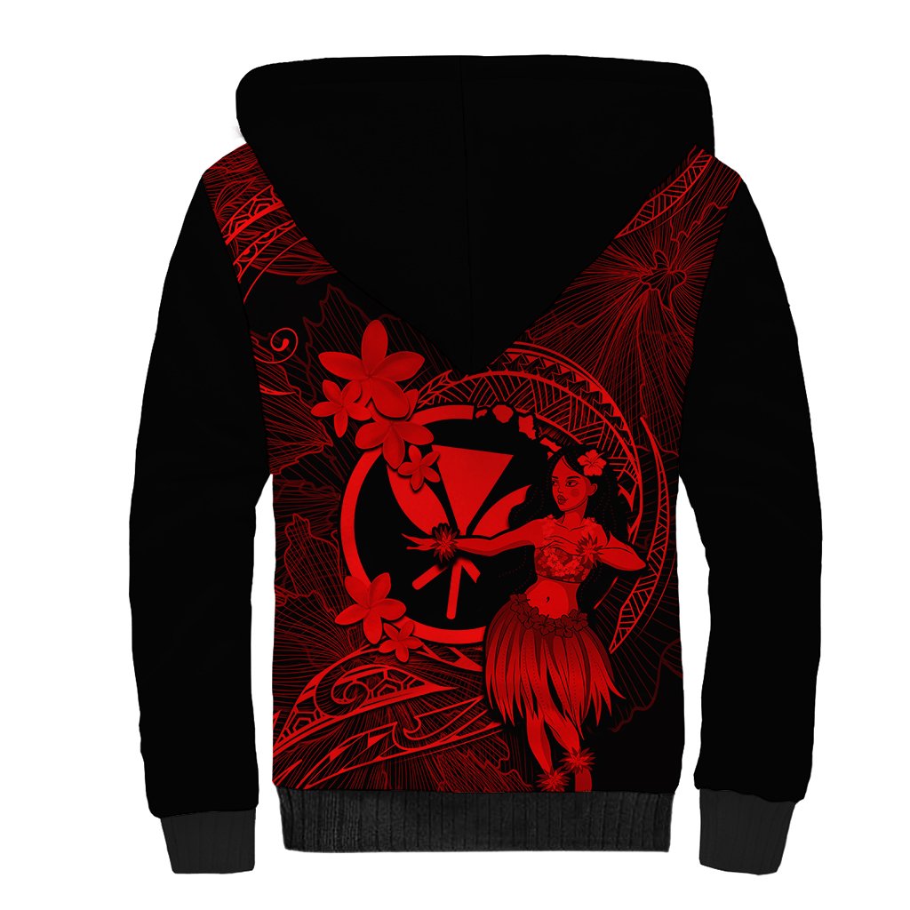 Hawaii Sherpa Hoodie Hula Girl Mix Polynesian Plumeria Red Version LT14 - Polynesian Pride