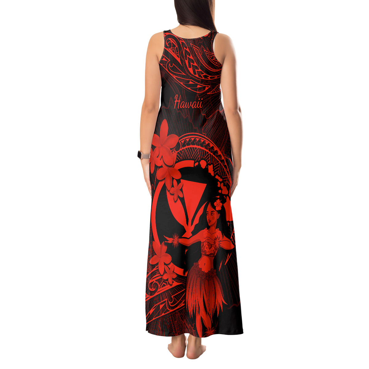 Hawaii Tank Maxi Dress Hula Girl Mix Polynesian Plumeria Red Version LT14 - Polynesian Pride