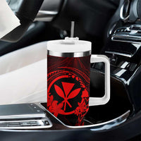 Hawaii Tumbler With Handle Hula Girl Mix Polynesian Plumeria Red Version