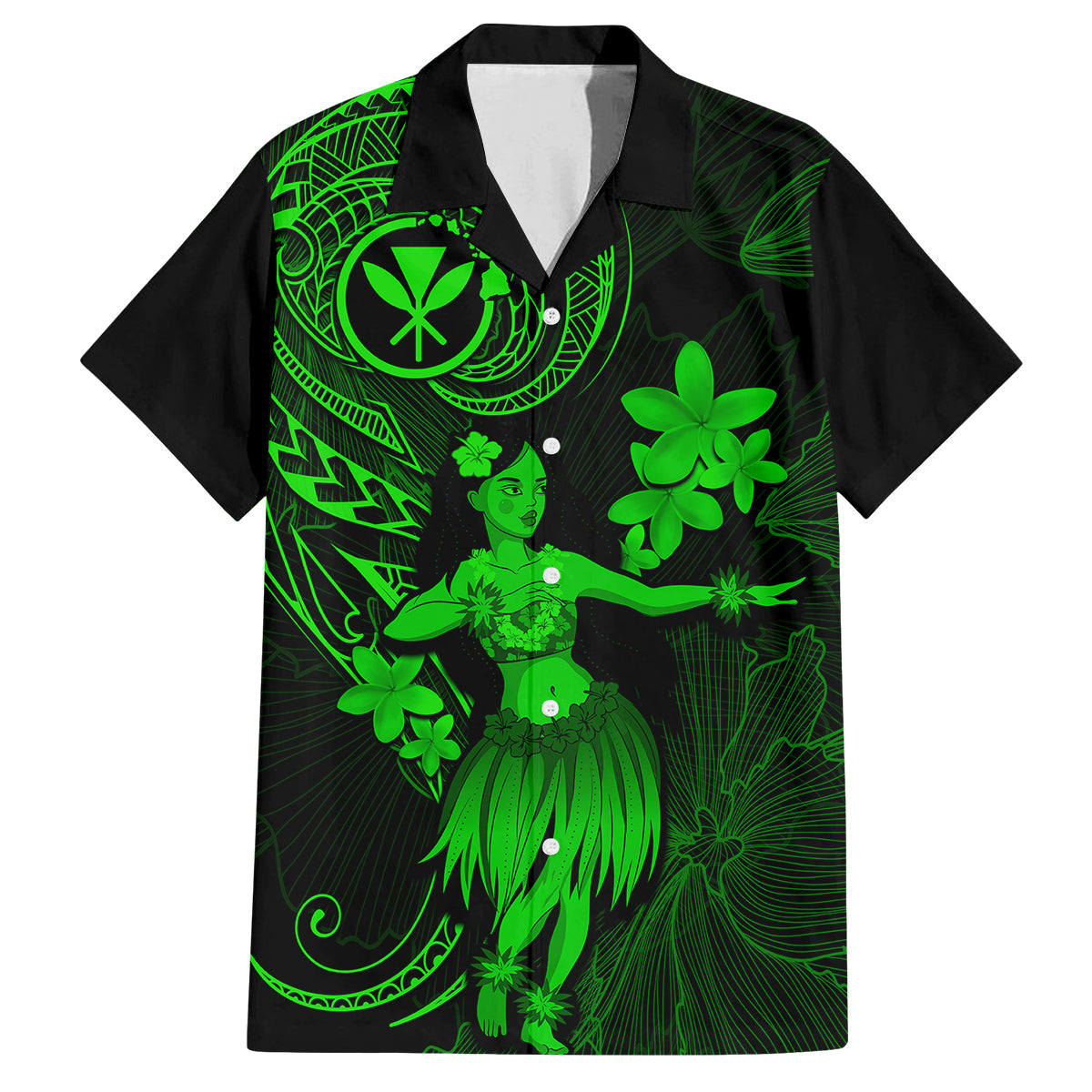 Hawaii Family Matching Short Sleeve Bodycon Dress and Hawaiian Shirt Hula Girl Mix Polynesian Plumeria Green Version LT14 Dad's Shirt - Short Sleeve Green - Polynesian Pride