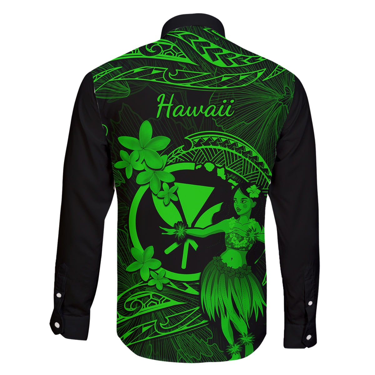 Hawaii Family Matching Tank Maxi Dress and Hawaiian Shirt Hula Girl Mix Polynesian Plumeria Green Version LT14 - Polynesian Pride