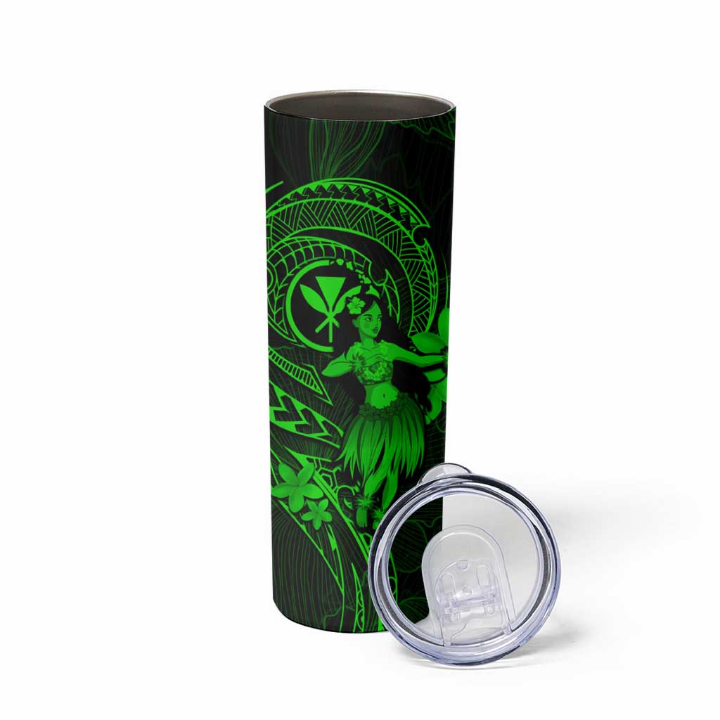 Hawaii Skinny Tumbler Hula Girl Mix Polynesian Plumeria Green Version