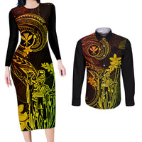 Hawaii Couples Matching Long Sleeve Bodycon Dress and Long Sleeve Button Shirts King Kamehameha Mix Polynesian Plumeria Reggae Version LT14 Reggae - Polynesian Pride