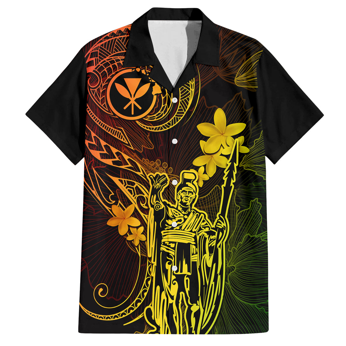 Hawaii Family Matching Short Sleeve Bodycon Dress and Hawaiian Shirt King Kamehameha Mix Polynesian Plumeria Reggae Version LT14 Dad's Shirt - Short Sleeve Reggae - Polynesian Pride