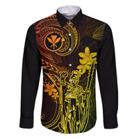 Hawaii Family Matching Tank Maxi Dress and Hawaiian Shirt King Kamehameha Mix Polynesian Plumeria Reggae Version LT14 Dad's Shirt - Long Sleeve Reggae - Polynesian Pride