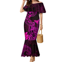 Hawaii Family Matching Mermaid Dress and Hawaiian Shirt King Kamehameha Mix Polynesian Plumeria Pink Version LT14 Mom's Dress Pink - Polynesian Pride