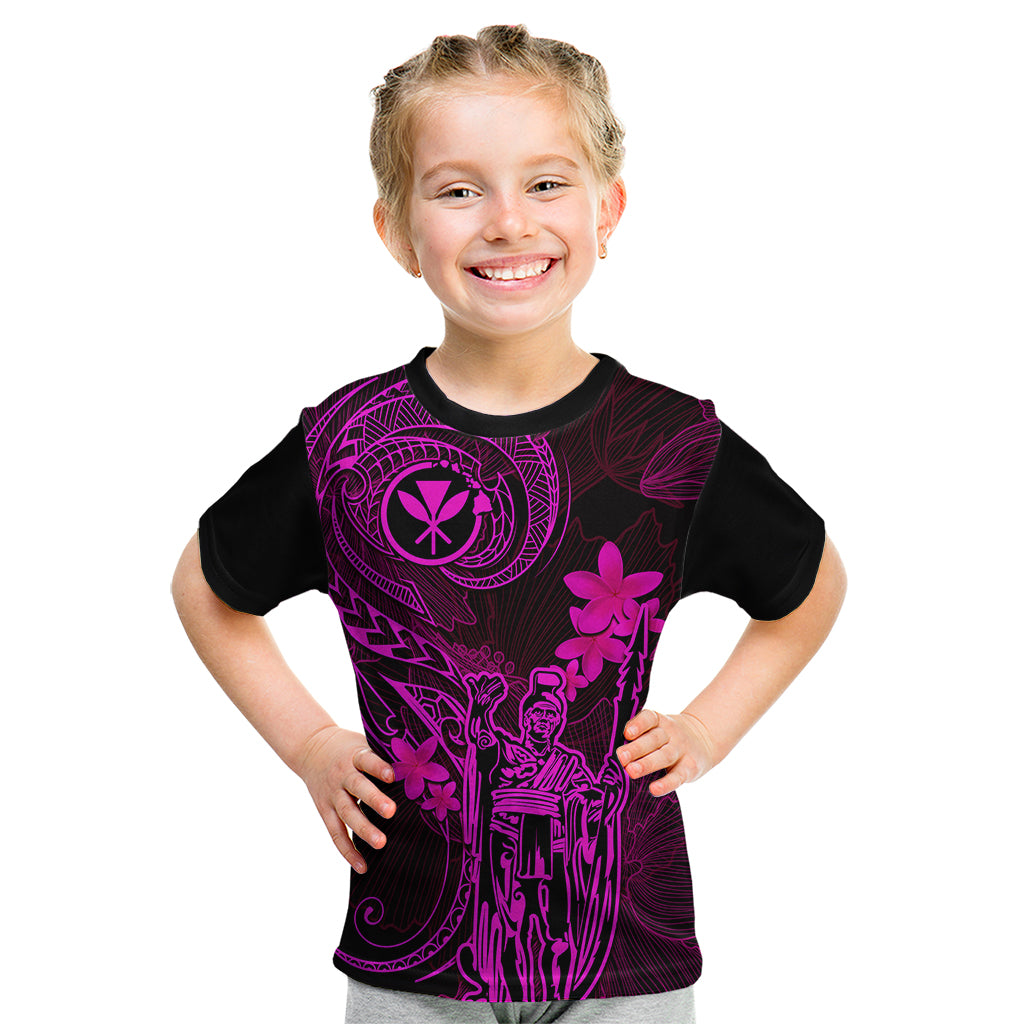 Hawaii Kid T Shirt King Kamehameha Mix Polynesian Plumeria Pink Version LT14 Pink - Polynesian Pride