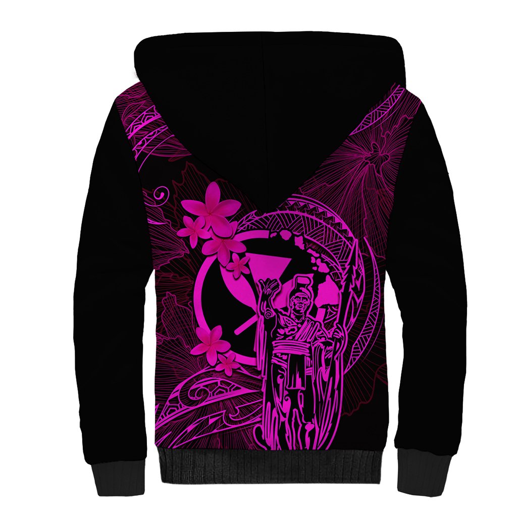 Hawaii Sherpa Hoodie King Kamehameha Mix Polynesian Plumeria Pink Version LT14 - Polynesian Pride