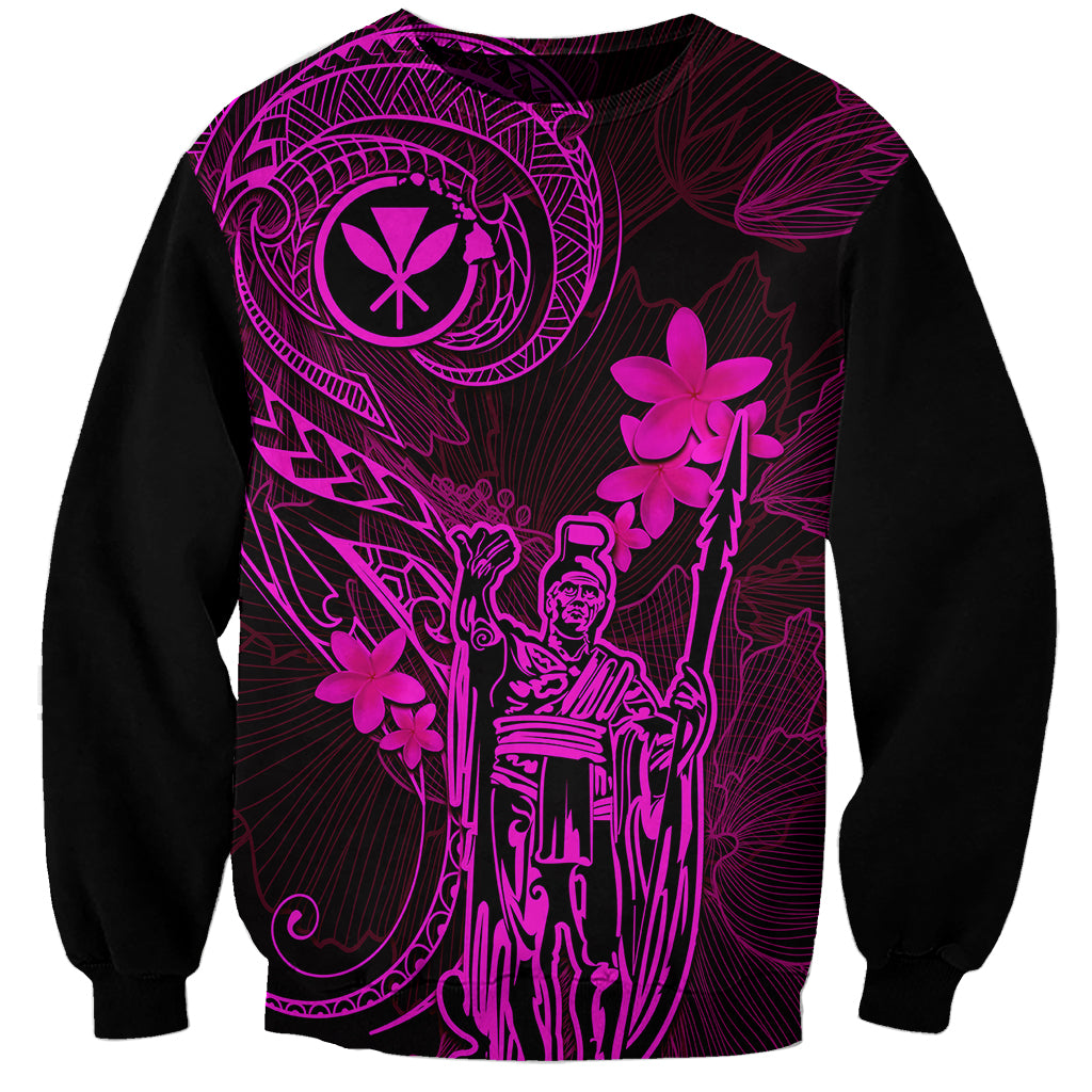 Hawaii Sweatshirt King Kamehameha Mix Polynesian Plumeria Pink Version LT14 Unisex Pink - Polynesian Pride