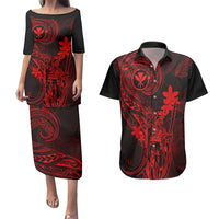 Hawaii Couples Matching Puletasi Dress and Hawaiian Shirt King Kamehameha Mix Polynesian Plumeria Red Version LT14 Red - Polynesian Pride