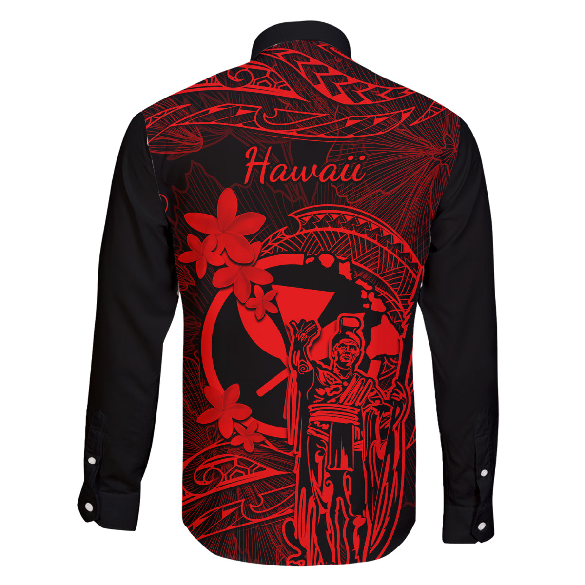 Hawaii Family Matching Off Shoulder Maxi Dress and Hawaiian Shirt King Kamehameha Mix Polynesian Plumeria Red Version LT14 - Polynesian Pride