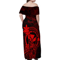 Hawaii Family Matching Off Shoulder Maxi Dress and Hawaiian Shirt King Kamehameha Mix Polynesian Plumeria Red Version LT14 - Polynesian Pride