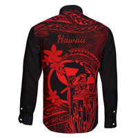 Hawaii Family Matching Off Shoulder Short Dress and Hawaiian Shirt King Kamehameha Mix Polynesian Plumeria Red Version LT14 - Polynesian Pride