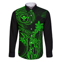 Hawaii Family Matching Mermaid Dress and Hawaiian Shirt King Kamehameha Mix Polynesian Plumeria Green Version LT14 Dad's Shirt - Long Sleeve Green - Polynesian Pride
