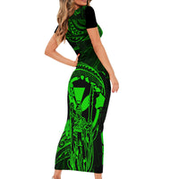 Hawaii Family Matching Short Sleeve Bodycon Dress and Hawaiian Shirt King Kamehameha Mix Polynesian Plumeria Green Version LT14 - Polynesian Pride
