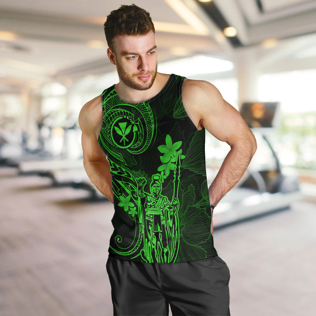 Hawaii Men Tank Top King Kamehameha Mix Polynesian Plumeria Green Version LT14 - Polynesian Pride