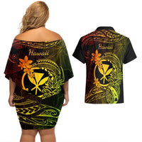 Hawaii Couples Matching Off Shoulder Short Dress and Hawaiian Shirt Pineapple Mix Polynesian Plumeria Reggae Version LT14 - Polynesian Pride