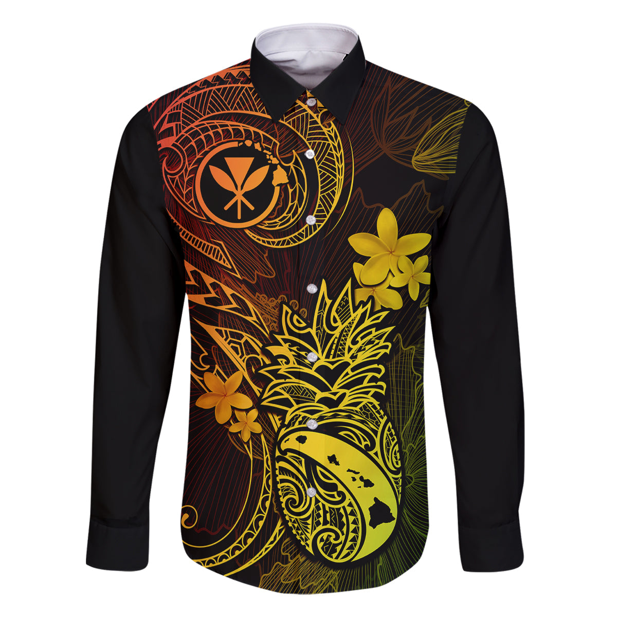 Hawaii Family Matching Off Shoulder Short Dress and Hawaiian Shirt Pineapple Mix Polynesian Plumeria Reggae Version LT14 Dad's Shirt - Long Sleeve Reggae - Polynesian Pride