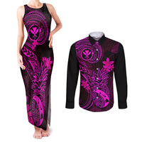 Hawaii Couples Matching Tank Maxi Dress and Long Sleeve Button Shirts Pineapple Mix Polynesian Plumeria Pink Version LT14 Pink - Polynesian Pride