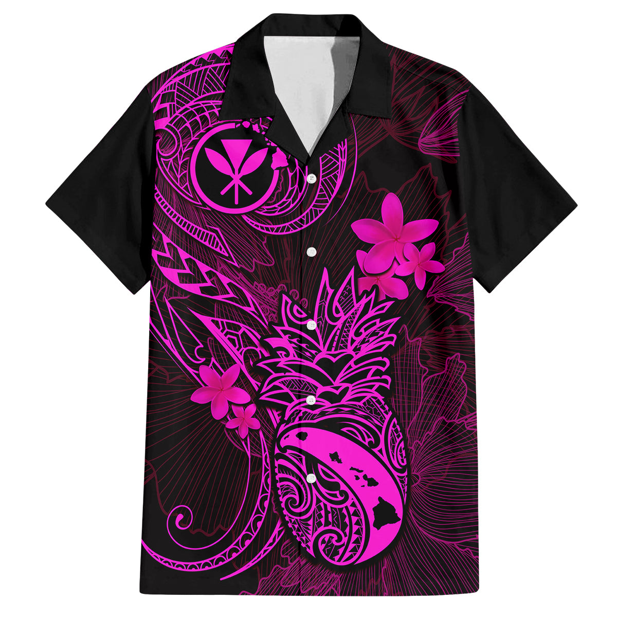 Hawaii Family Matching Off Shoulder Short Dress and Hawaiian Shirt Pineapple Mix Polynesian Plumeria Pink Version LT14 Dad's Shirt - Short Sleeve Pink - Polynesian Pride
