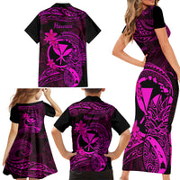 Hawaii Family Matching Short Sleeve Bodycon Dress and Hawaiian Shirt Pineapple Mix Polynesian Plumeria Pink Version LT14 - Polynesian Pride