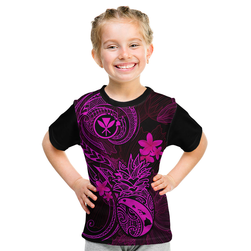Hawaii Kid T Shirt Pineapple Mix Polynesian Plumeria Pink Version LT14 Pink - Polynesian Pride